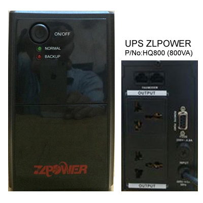 UPS ZLPOWER 1pha Line Interactive: 800VA (P/No: HQ800)